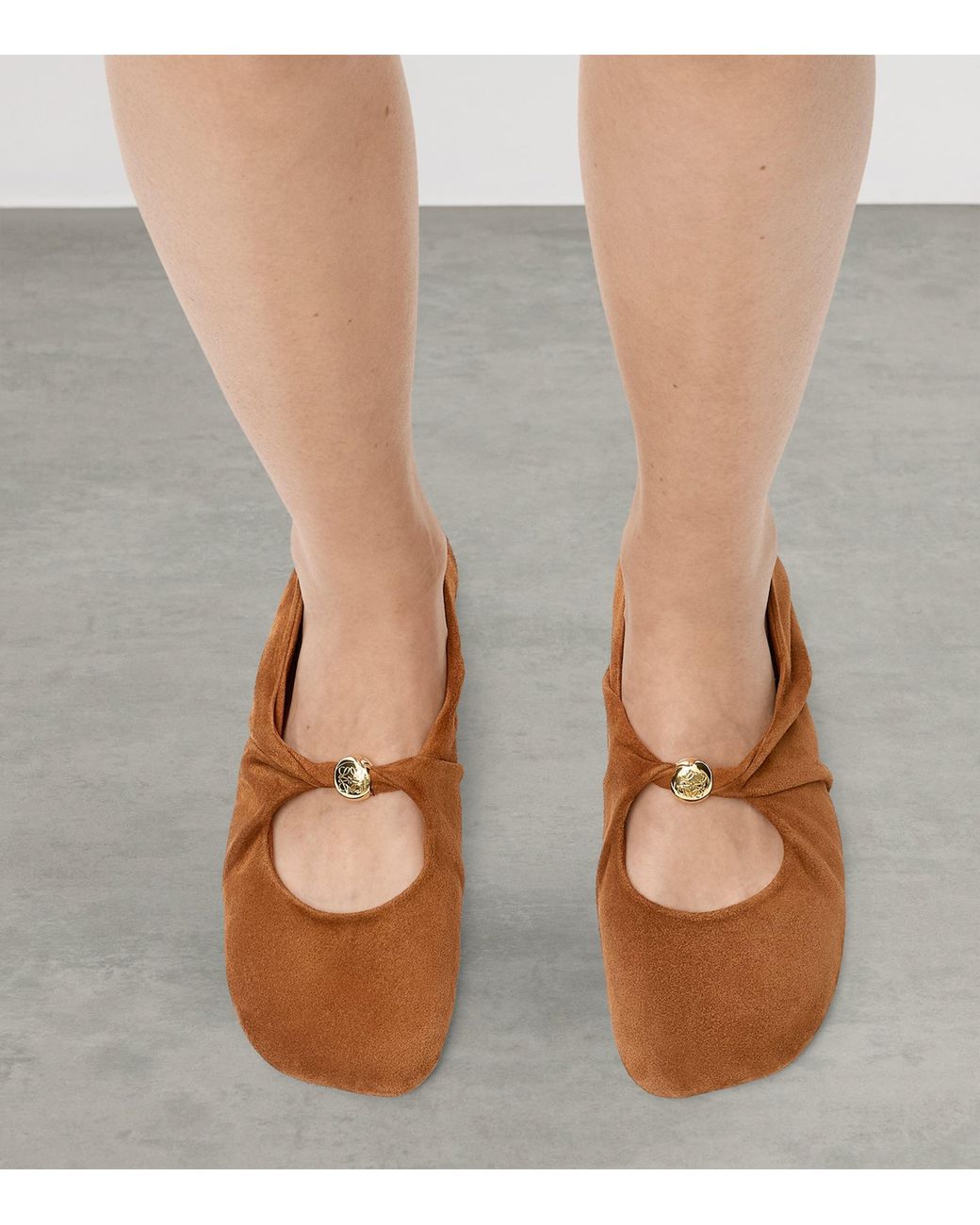 Loewe Brown Suede Pebble Soft Ballet Flats