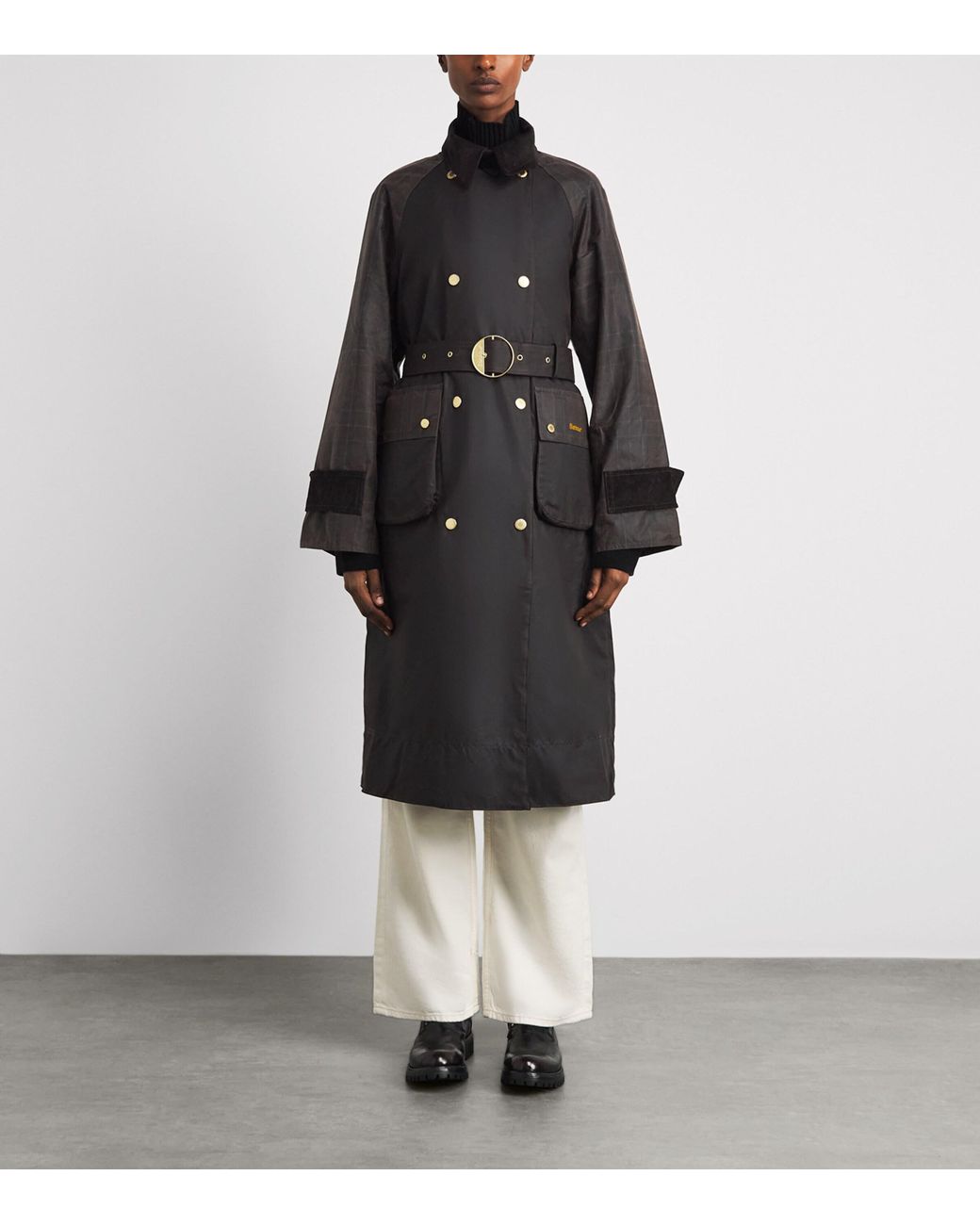 Barbour Black Waxed Cotton Elva Trench Coat