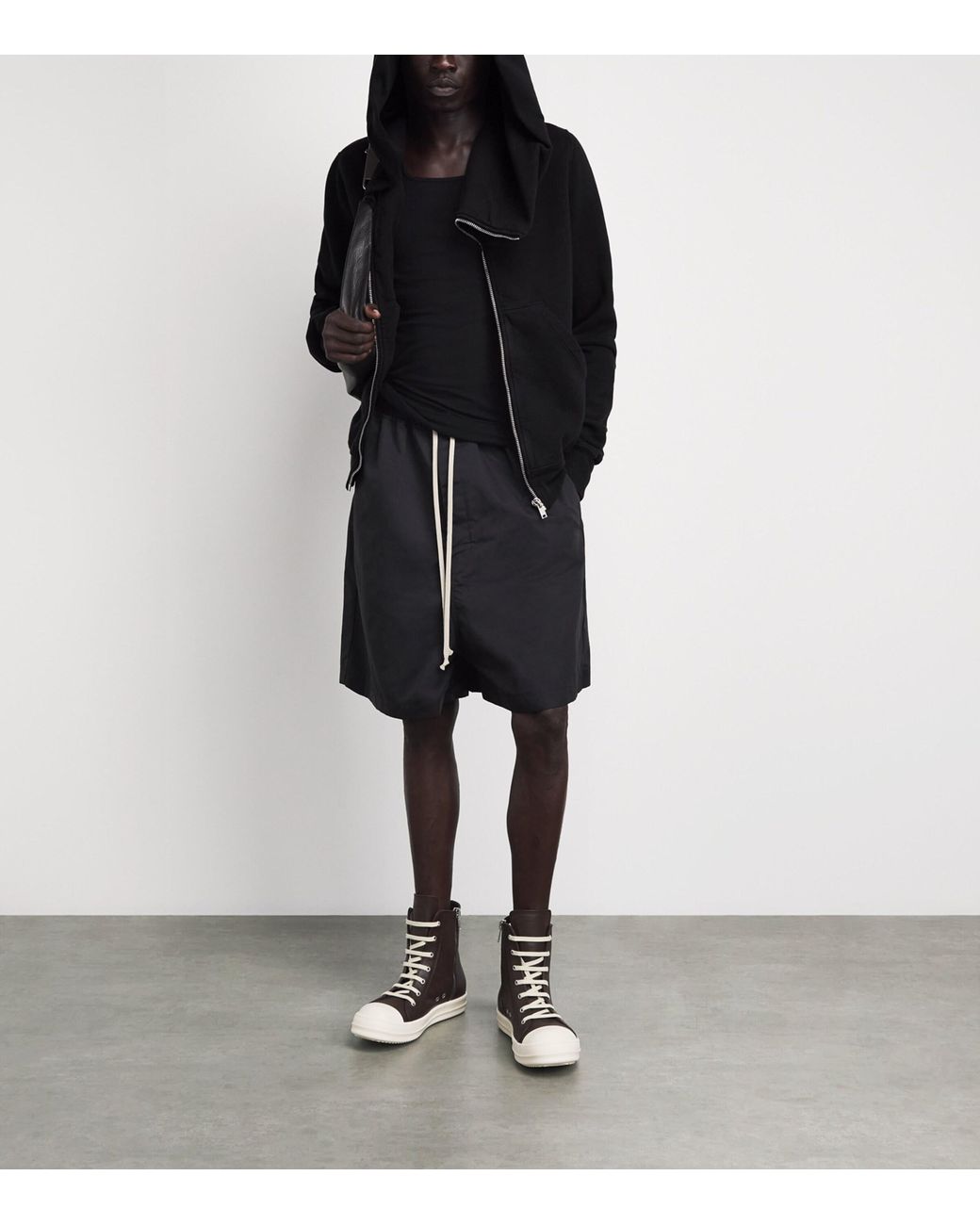Rick Owens Brown Asymmetric Mountain Hoodie for men