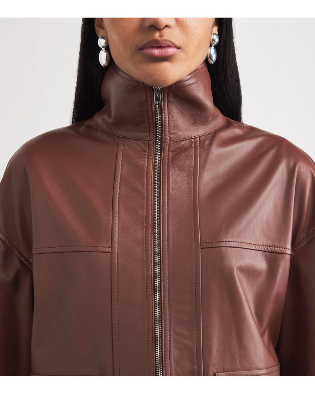 Yves Salomon Brown Lambskin Zip-Up Jacket