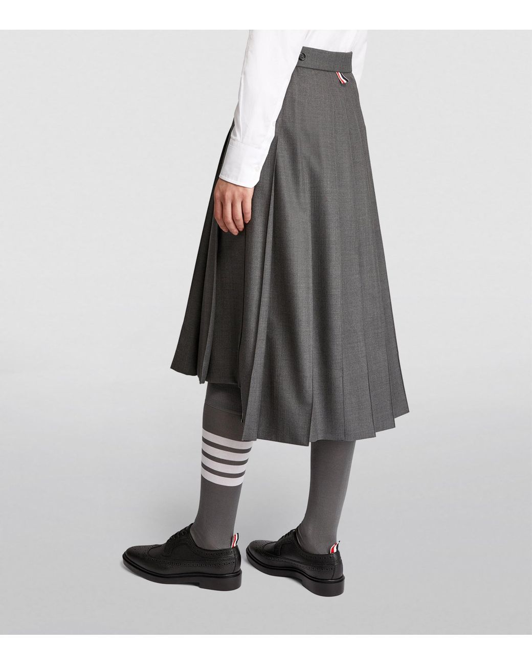 Thom Browne Gray Pleated Midi Skirt