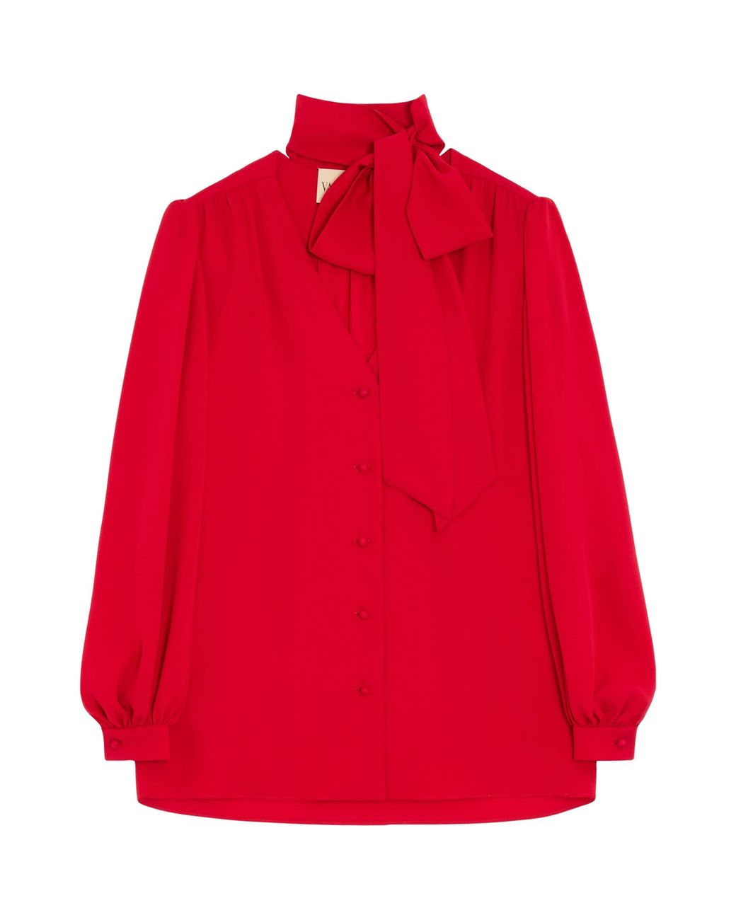 Valentino Red Silk Tie-Detail Blouse