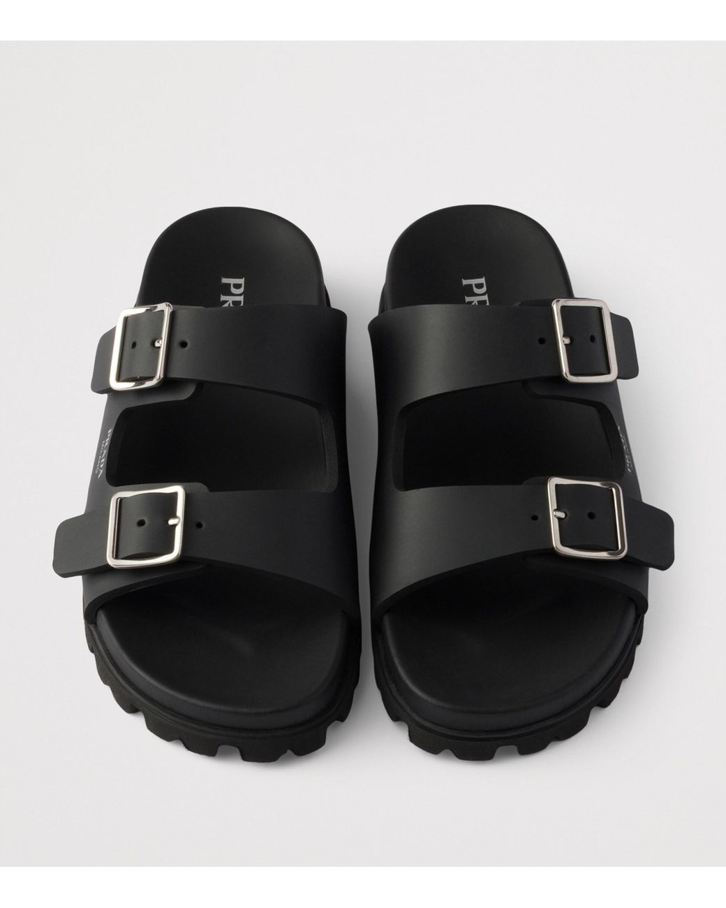 Prada Black Buckle Slides