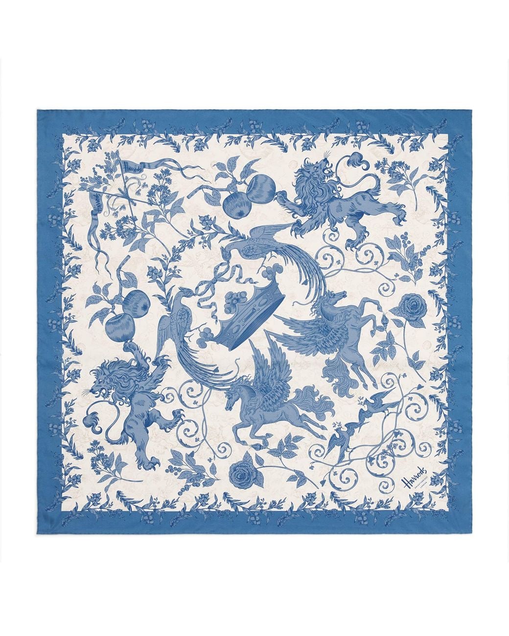 Harrods Blue Silk Menagerie Scarf