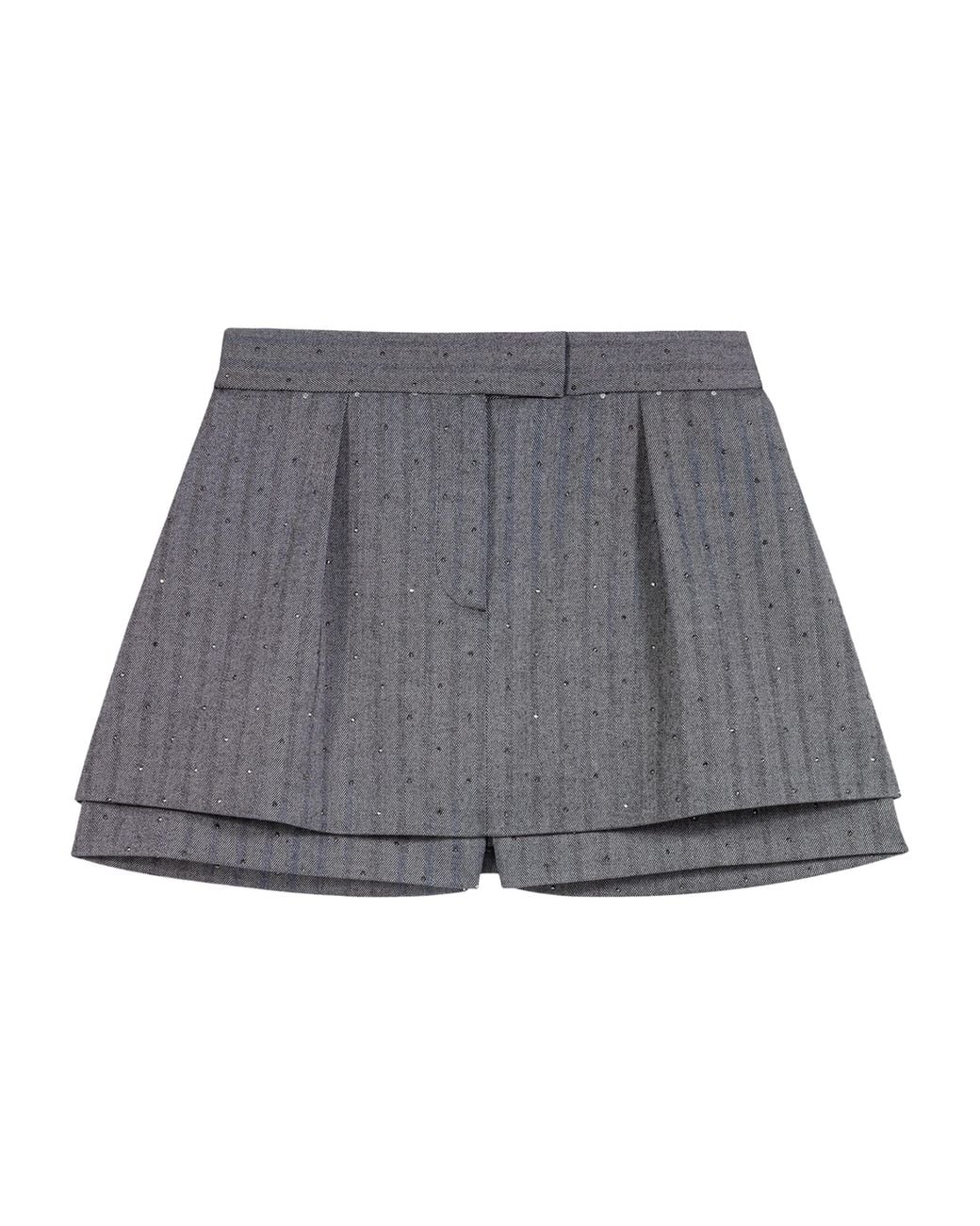 Maje Gray Striped Rhinestone-Embellished Skort