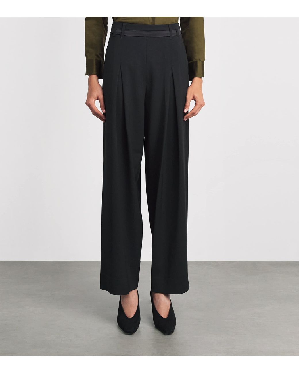 ME+EM Black Wool-Blend Exaggerated Taper Tux Trousers