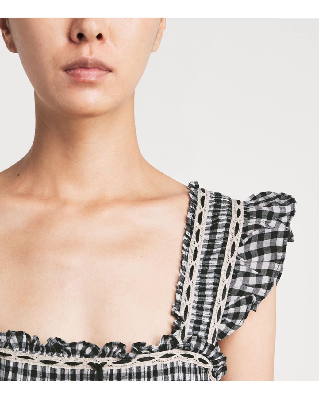 Rixo Gray Cotton Check Chandra Midi Dress