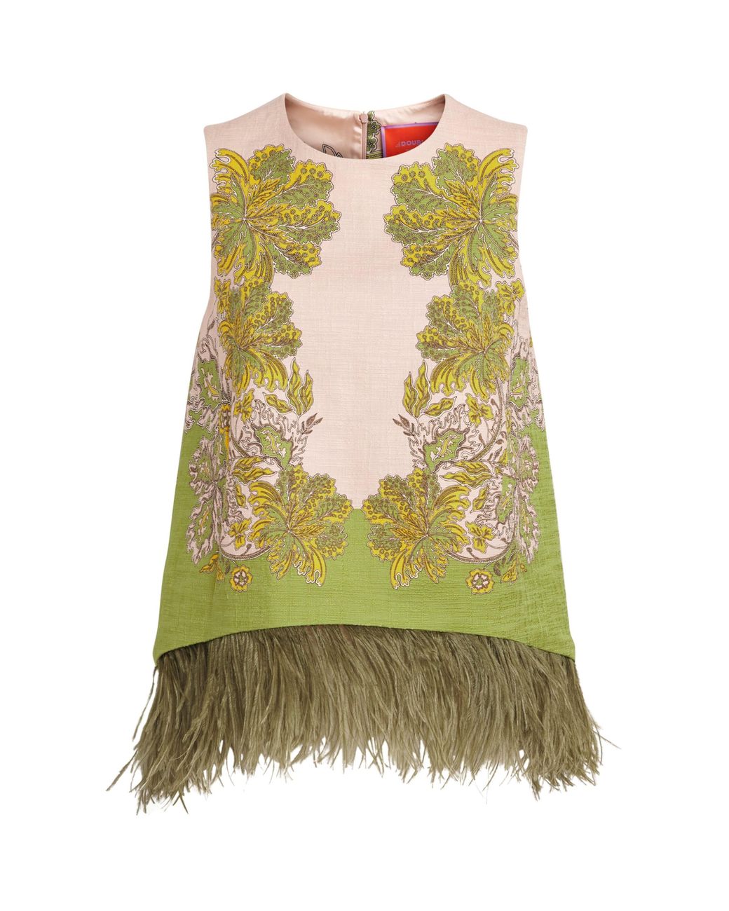 LaDoubleJ Green Feather-Trim Scala Top