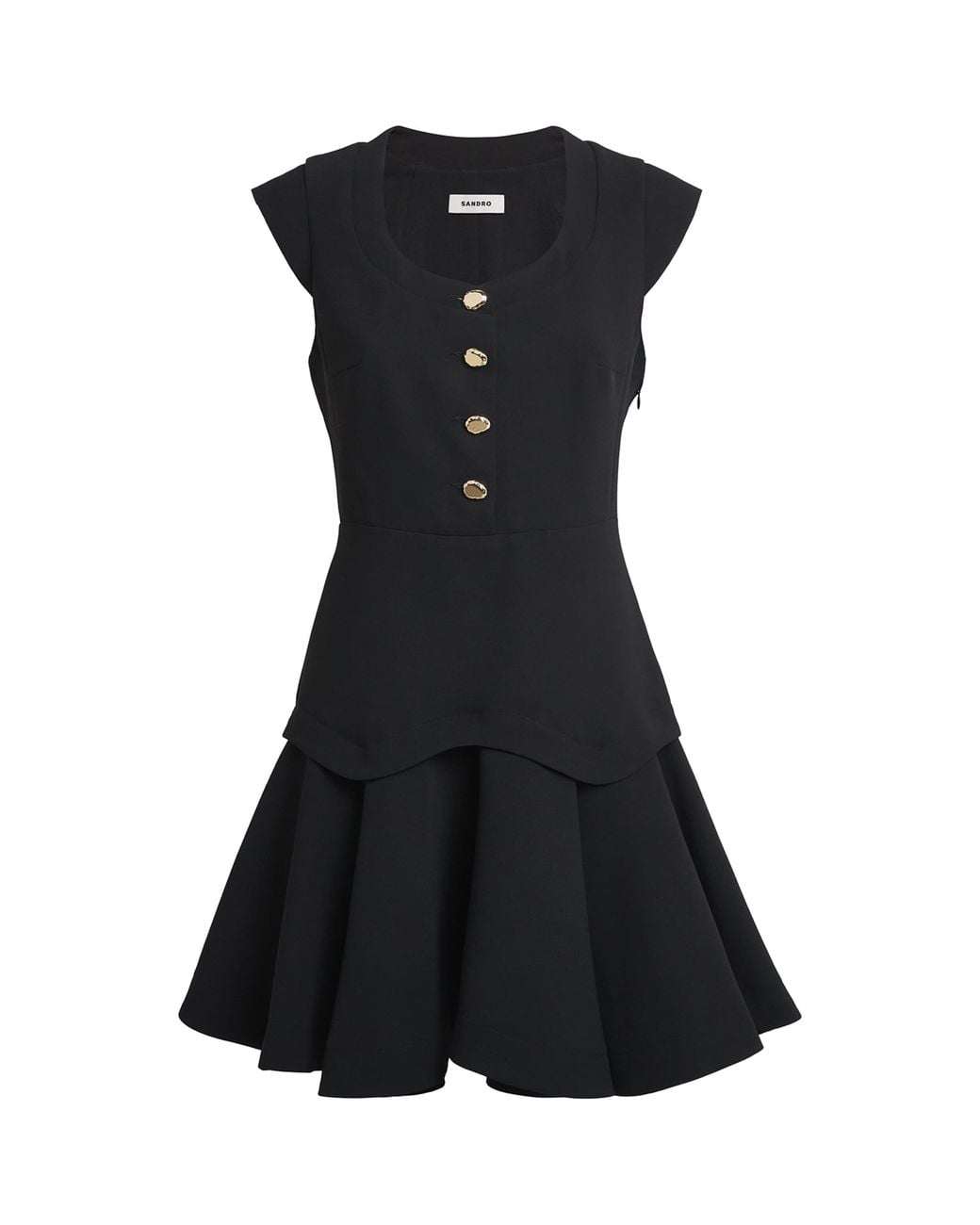 Sandro Black Structured Buttoned Mini Dress