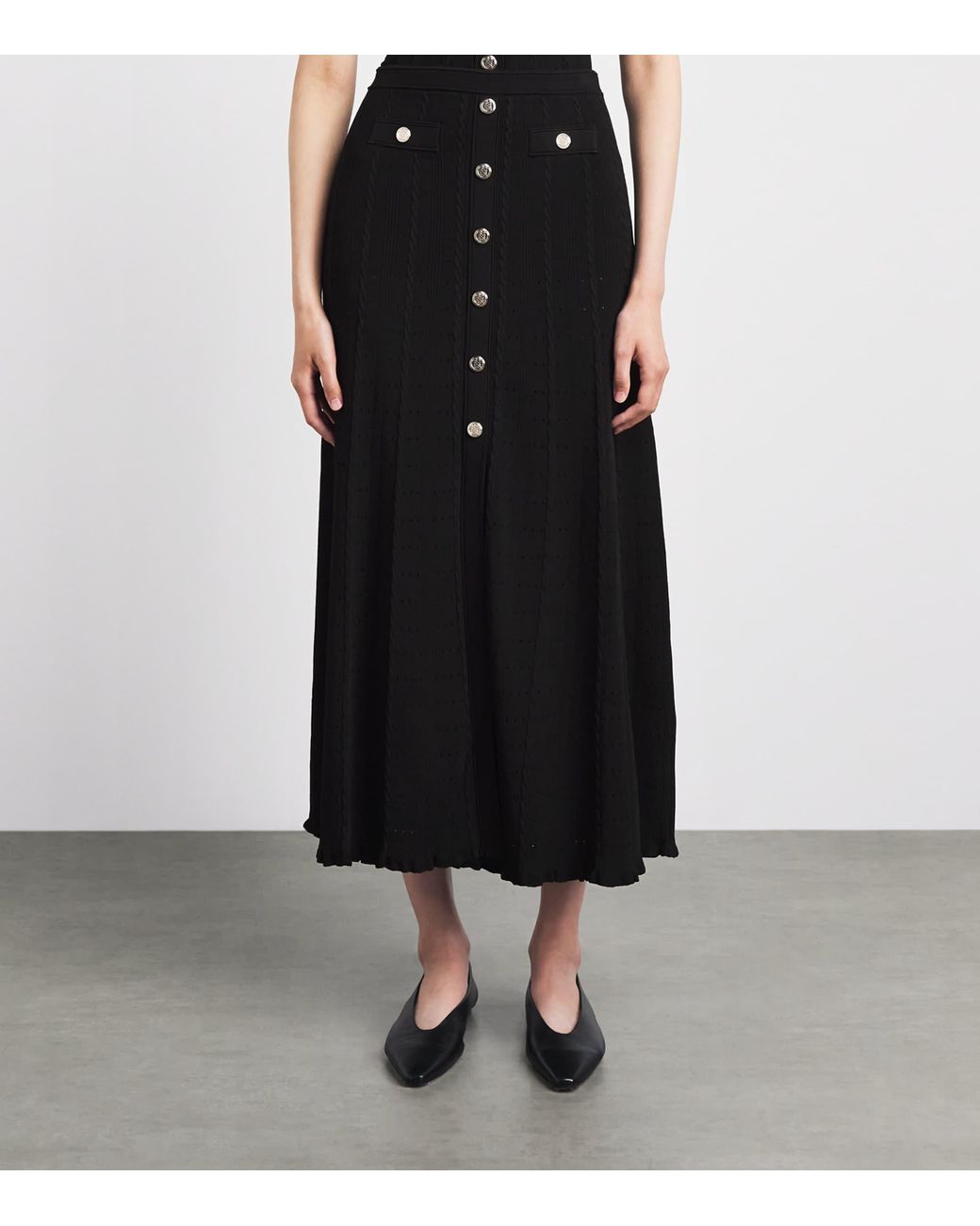 Sandro Black Knitted Button-Front Maxi Skirt