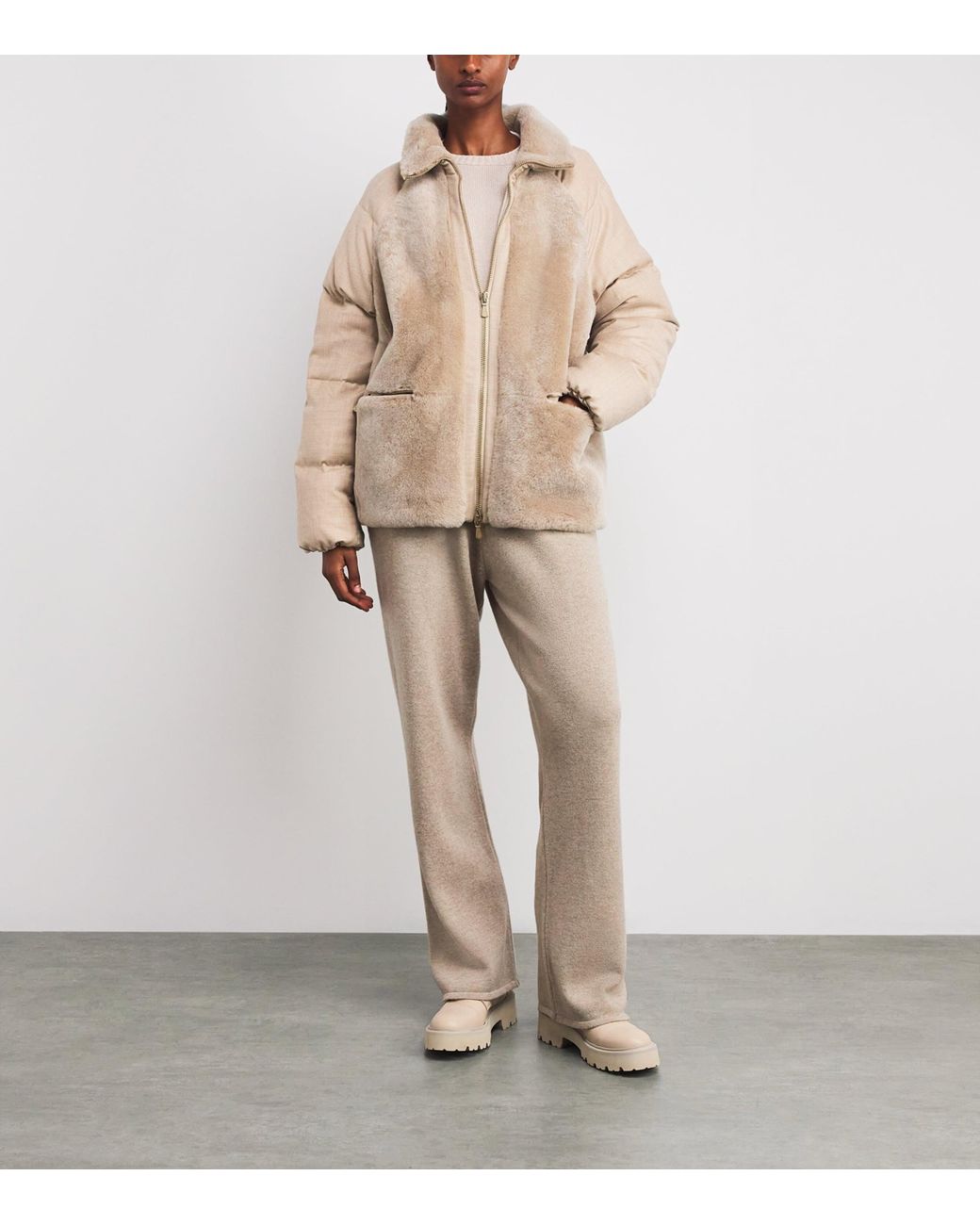 Eleventy Natural Shearling High-Neck Jacket