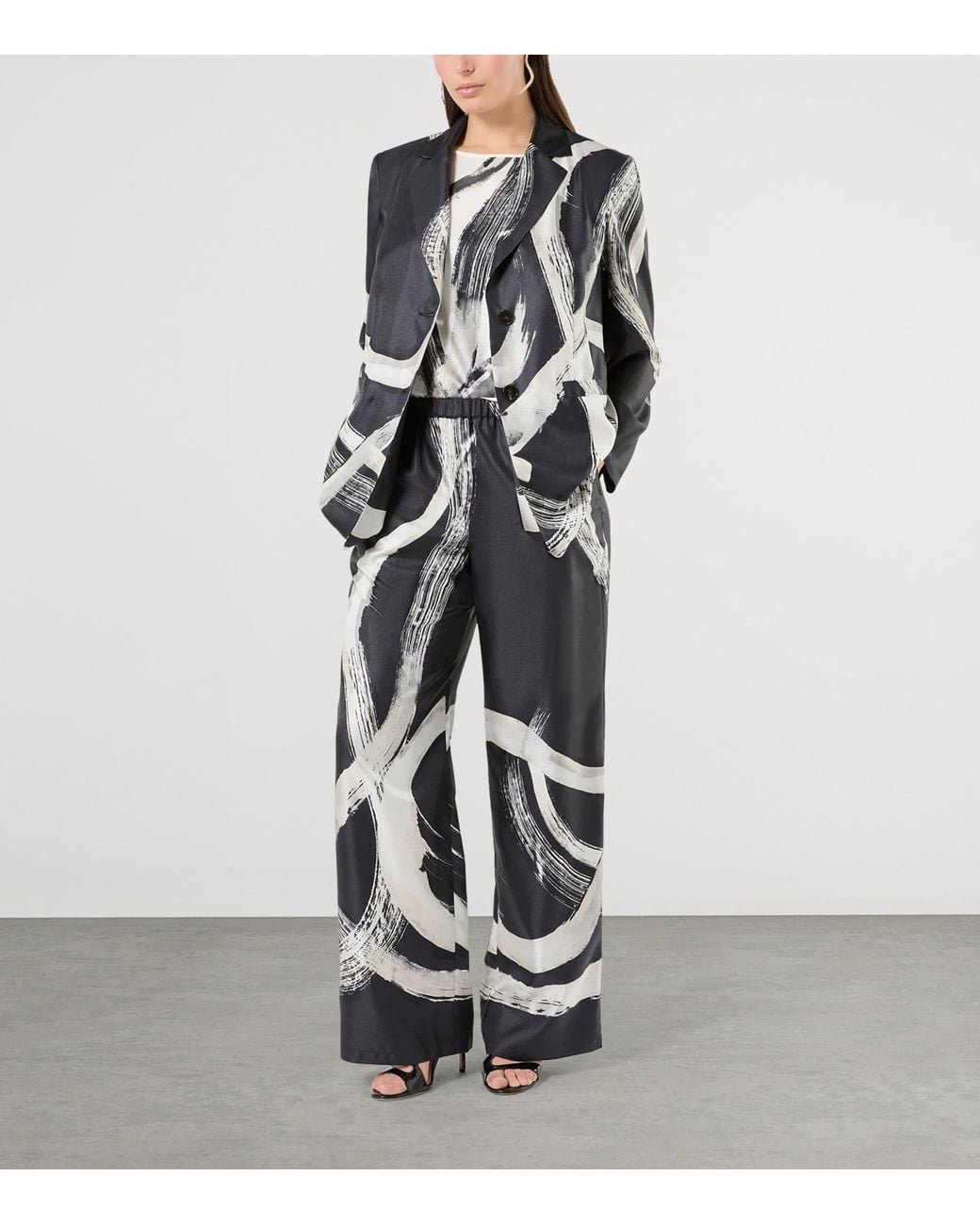 Marina Rinaldi Black Silk Printed Trousers
