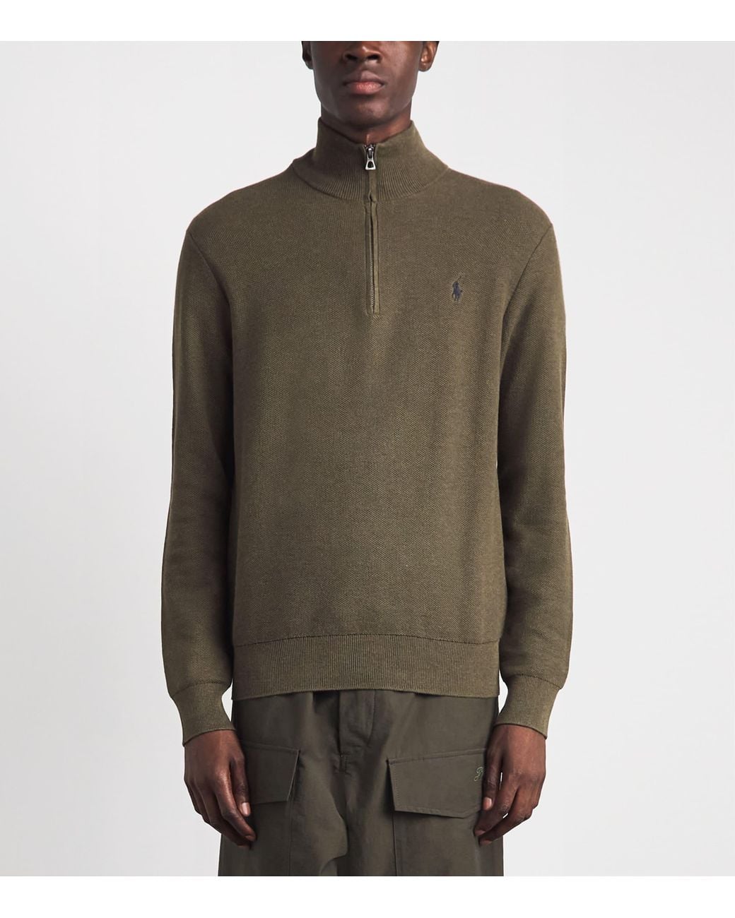 Polo Ralph Lauren Green Cotton Quarter-Zip Sweater for men