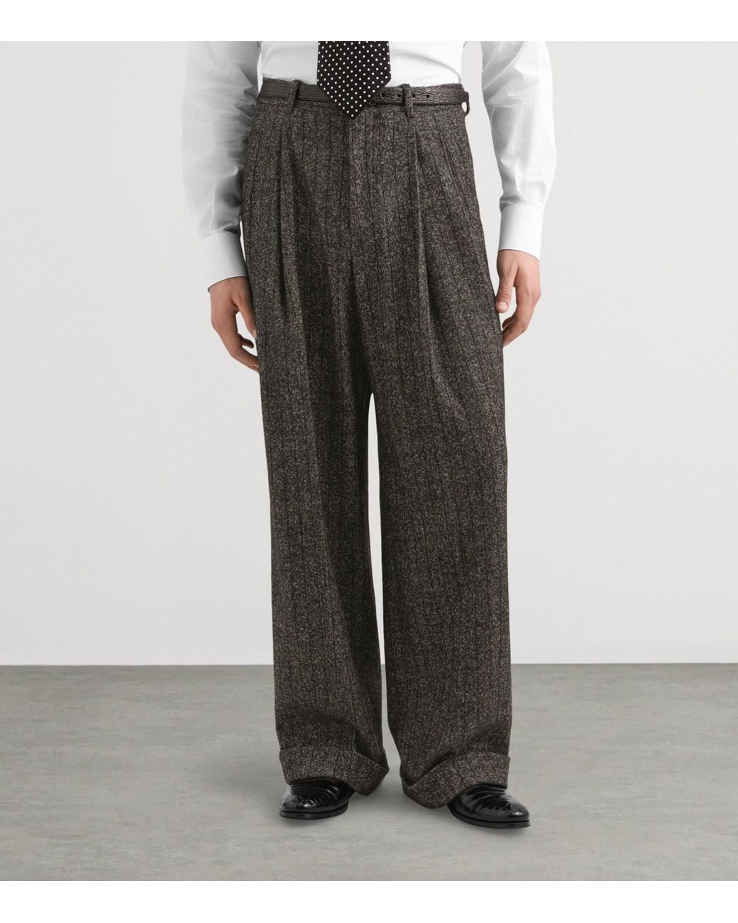 Dolce & Gabbana Gray Wool-Blend Stripe Tailored Trousers for men
