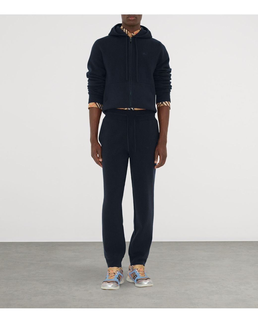 Burberry Blue Cashmere-Blend Logo Sweatpants for men