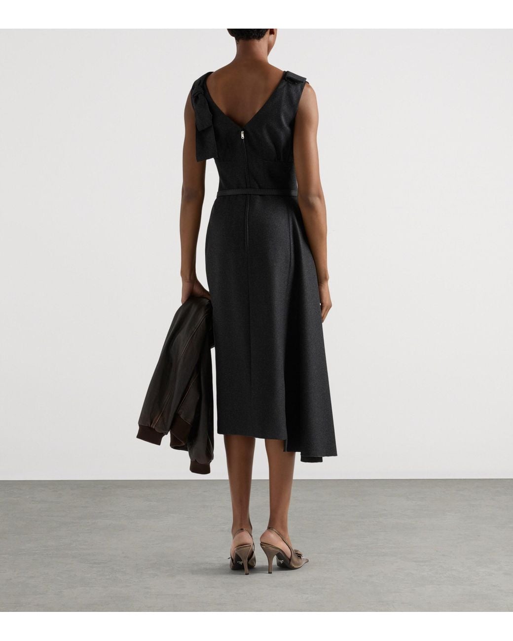 Prada Black Re-Wool Asymmetric Midi Dress