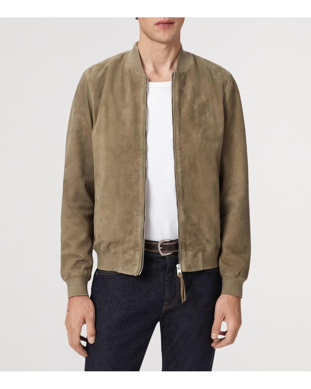 AllSaints Green Suede Morten Bomber Jacket for men