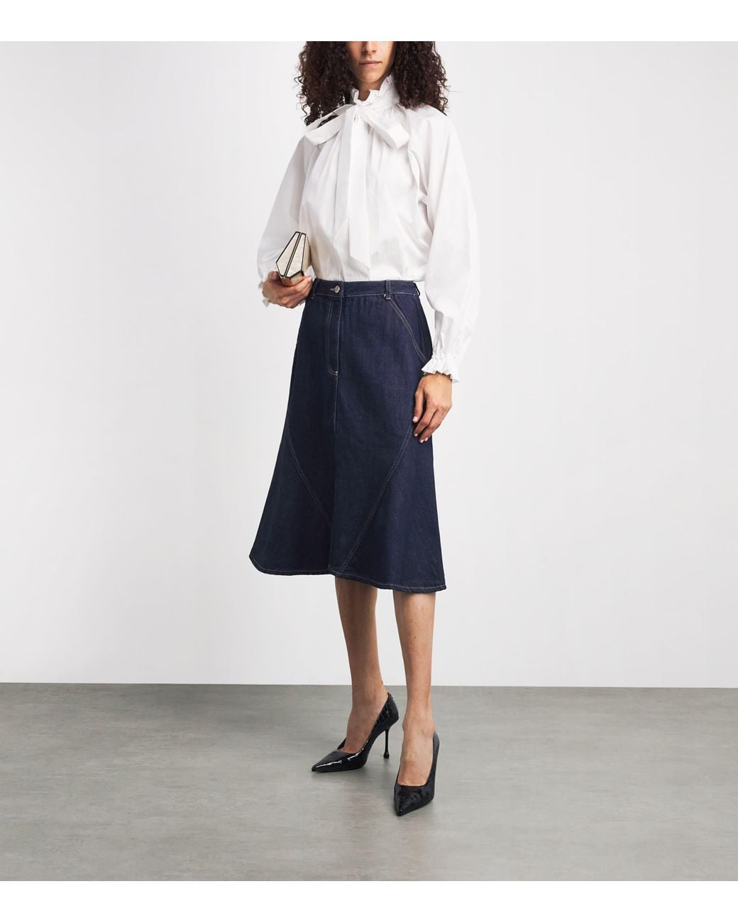 Safiyaa Blue Luisella Denim Midi Skirt