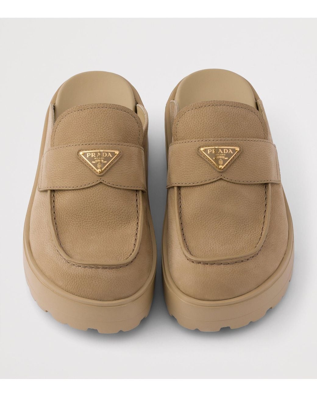 Prada Brown Nubuck Leather Flatform Mules