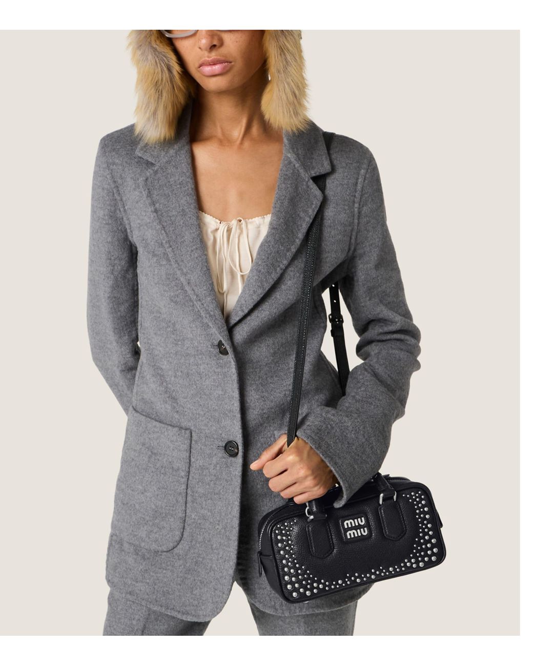 Miu Miu Black Leather Studded Arcadie Top-Handle Bag