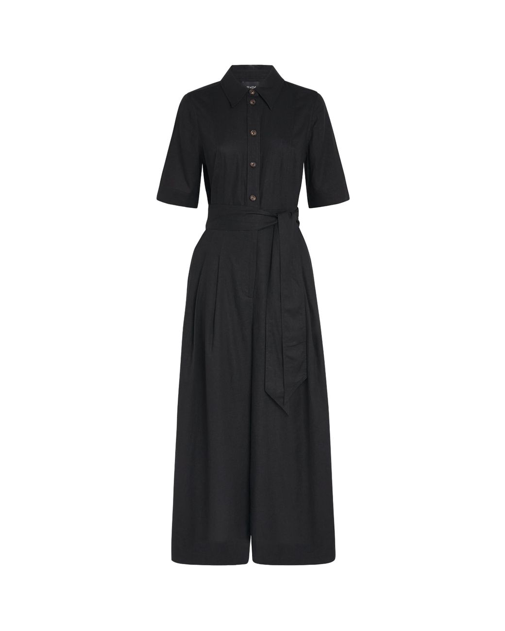 ME+EM Black Linen-Blend Culotte Jumpsuit