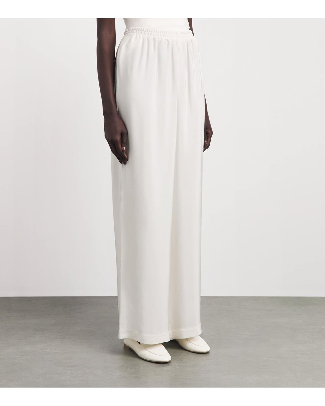 Eskandar White Silk Wide-Leg Trousers