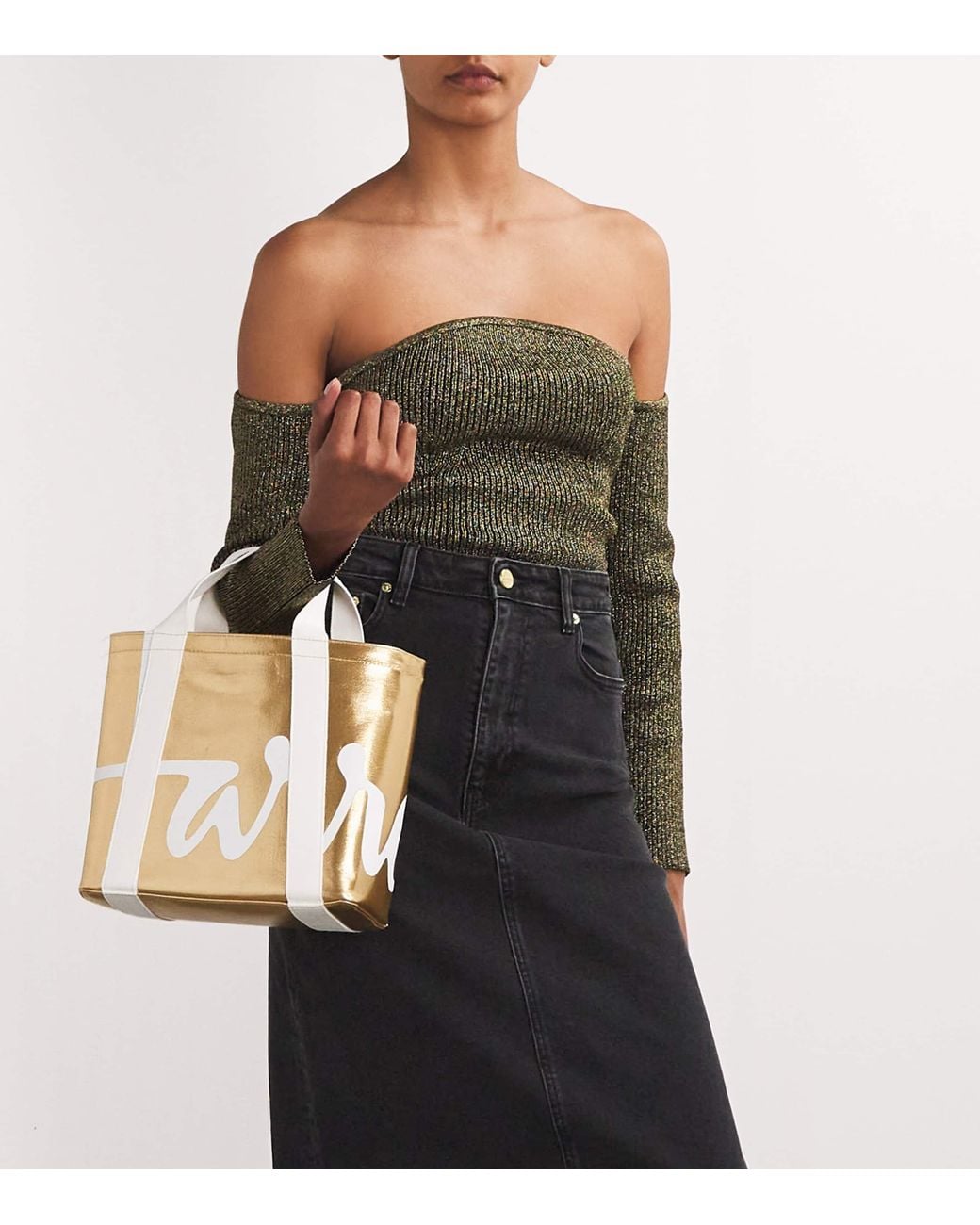 Harrods White Mini Cotton Logo Tote Bag