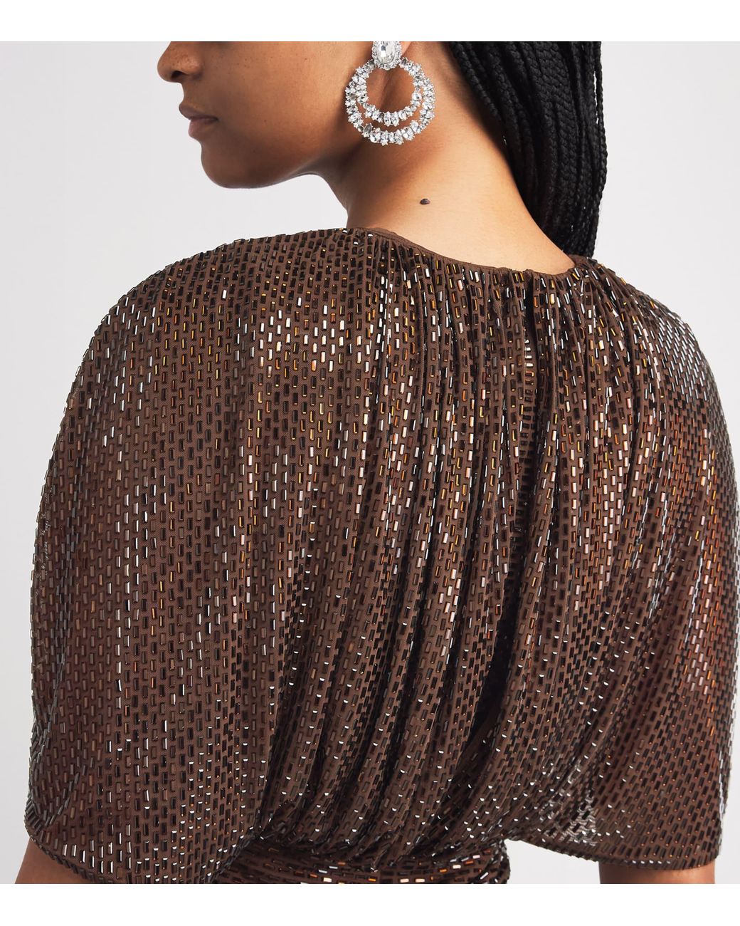 Self-Portrait Brown Embellished Cape-Sleeve Blouse