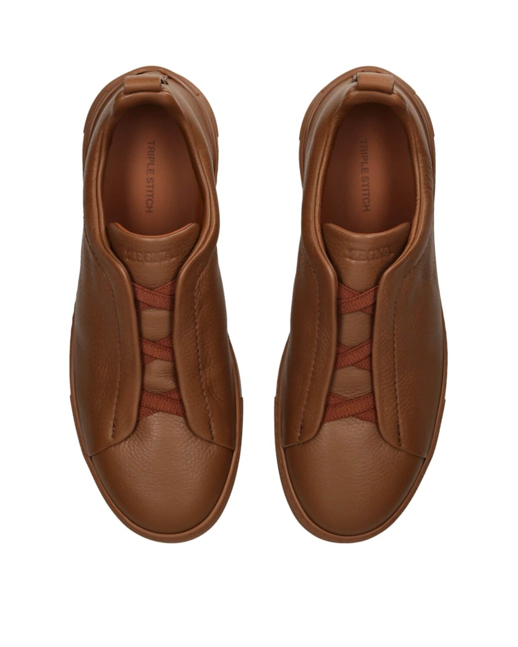 Zegna Brown Deerskin Triple Stitch Sneakers for men