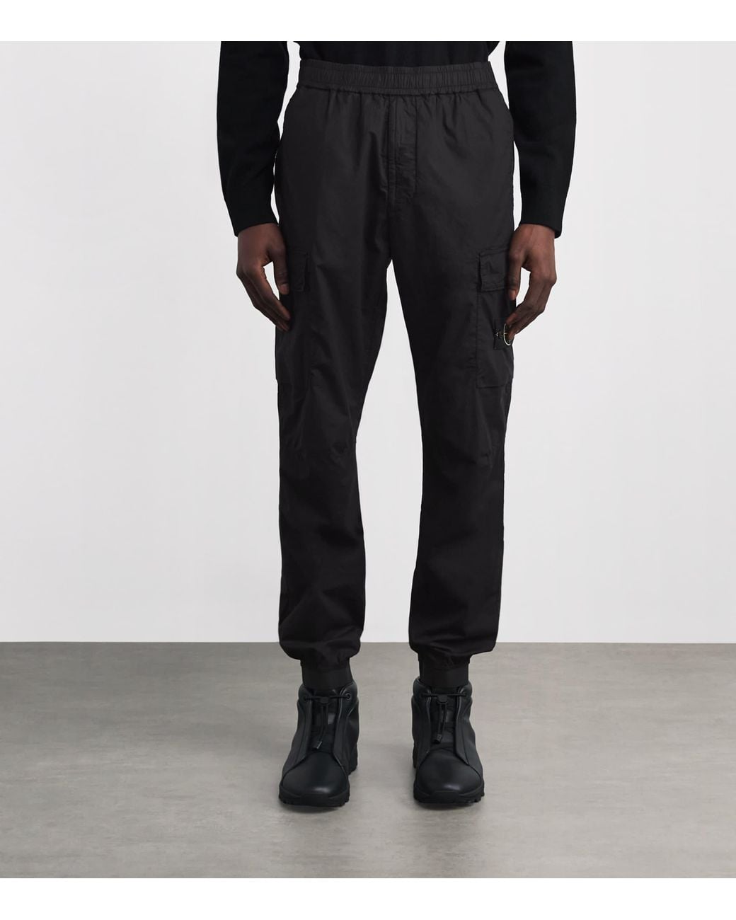 Stone Island Black Stretch-Cotton Cargo Trousers for men