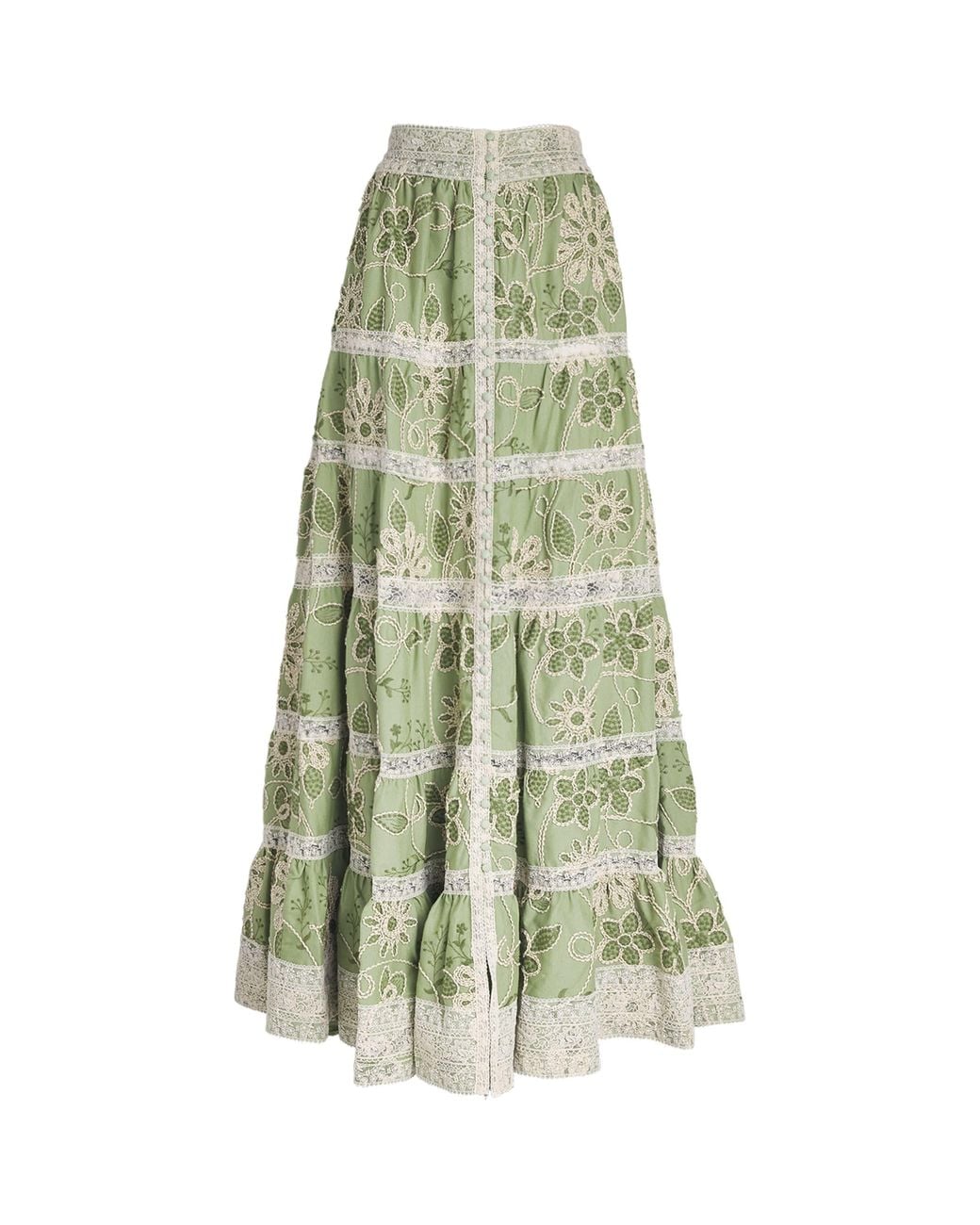 Alice + Olivia Green Embroidered Adira Maxi Skirt