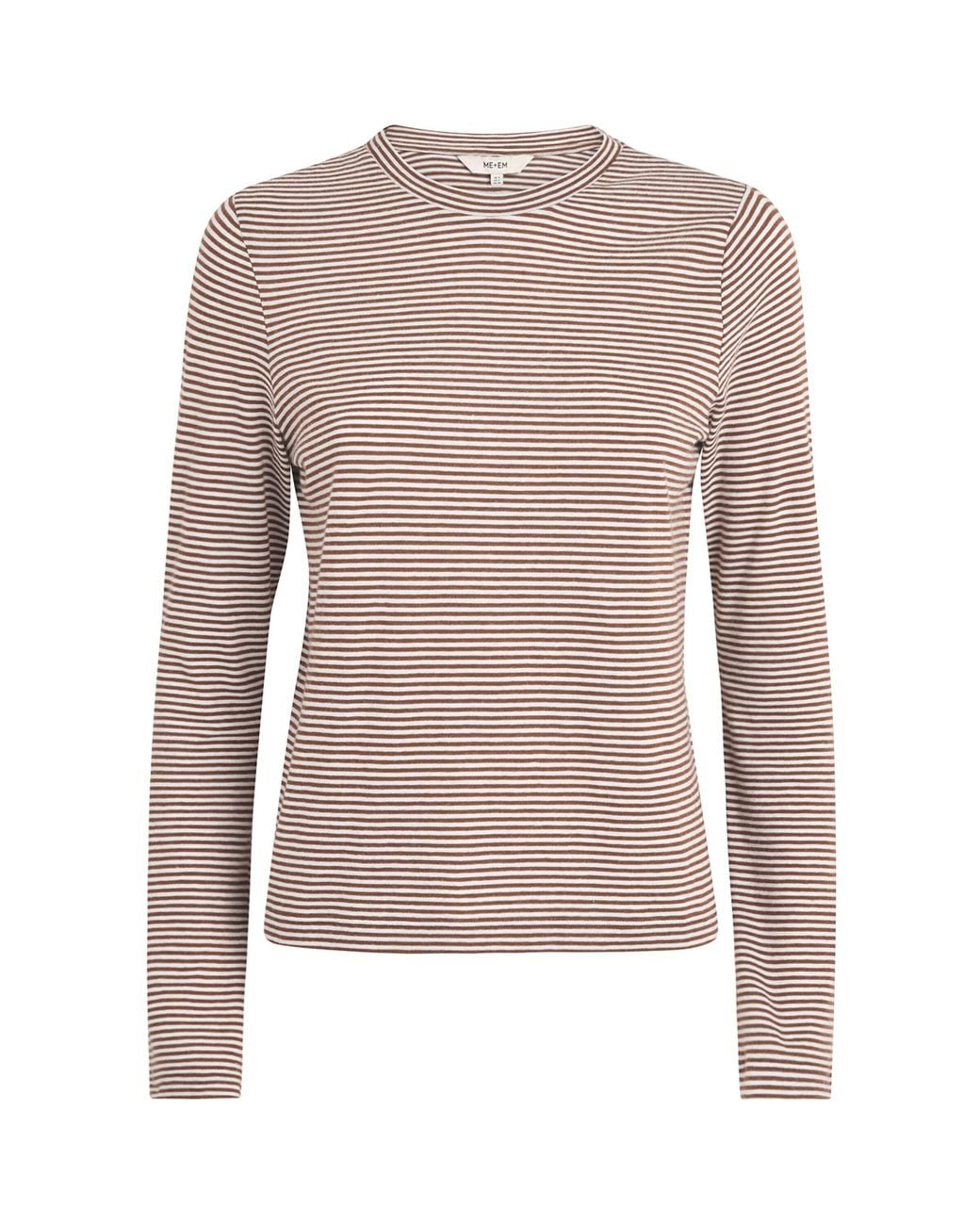 ME+EM Brown Organic Cotton Stripe Long-Sleeve Top