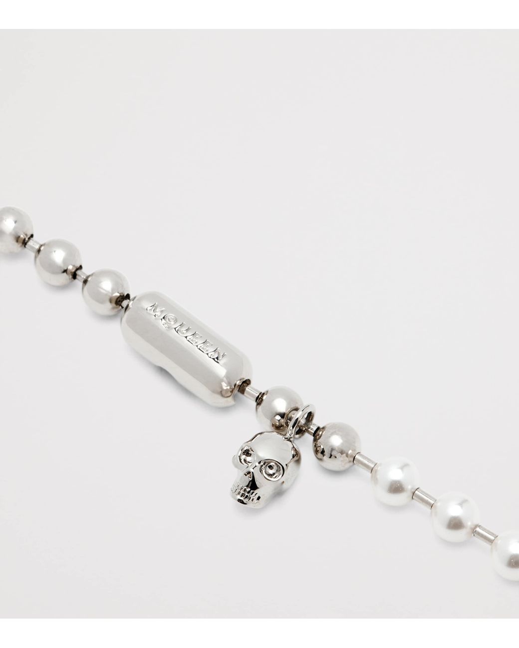 McQueen Metallic Faux Pearl And Skull Bracelet for men