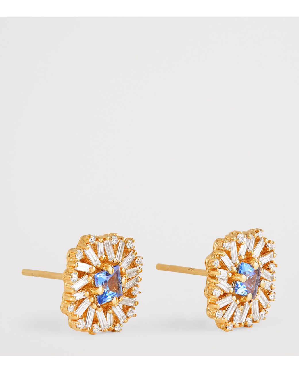 Suzanne Kalan Metallic Diamond And Light Sapphire Flower Stud Earrings