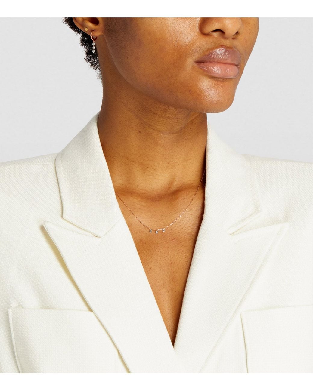 PERSÉE White And Diamond 3-Stone Single Hoop Earring