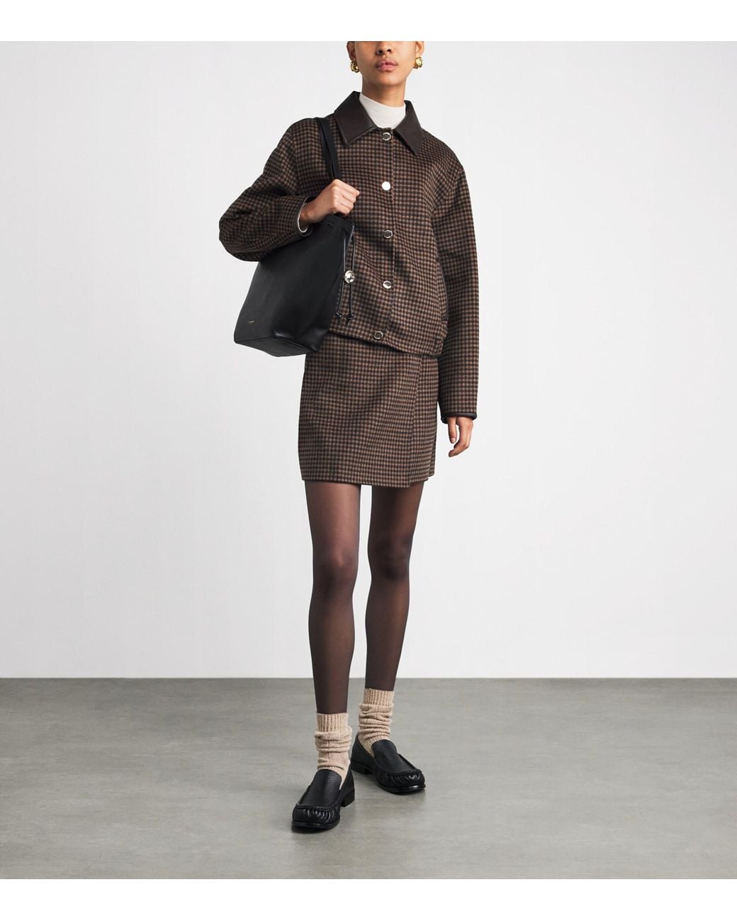 Claudie Pierlot Brown Wool-Blend Check Mini Skirt