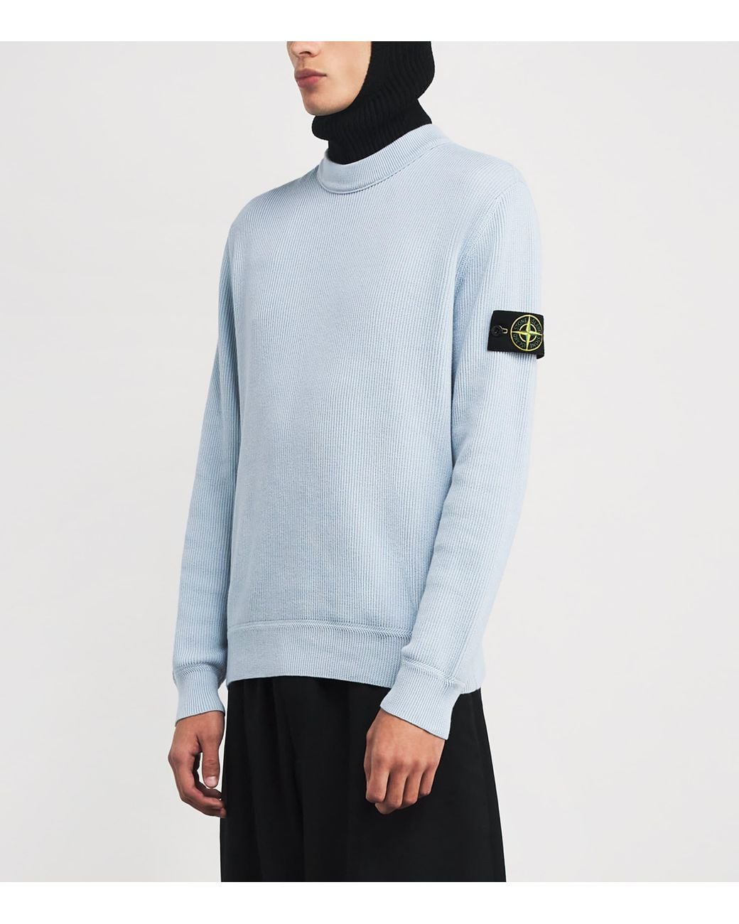 Stone Island Blue Cotton Rib-Knit Compass Sweater for men