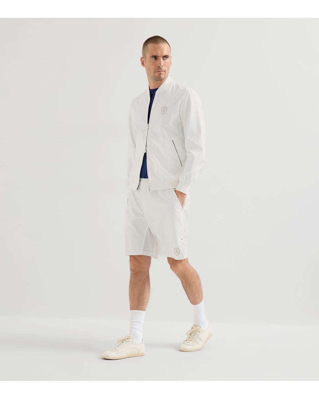 Brunello Cucinelli White Crest Zip-Up Sweatshirt for men