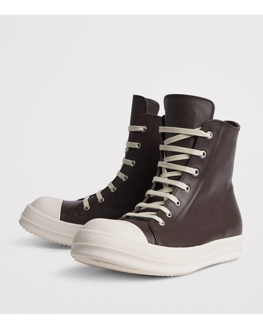 Rick Owens Brown Leather Classic High-Top Sneakers for men