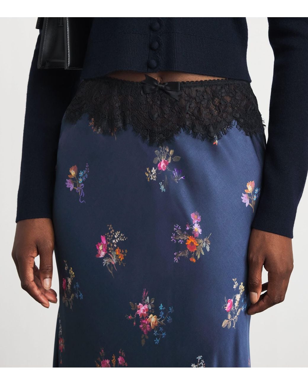 Self-Portrait Blue Satin Floral Print Maxi Skirt