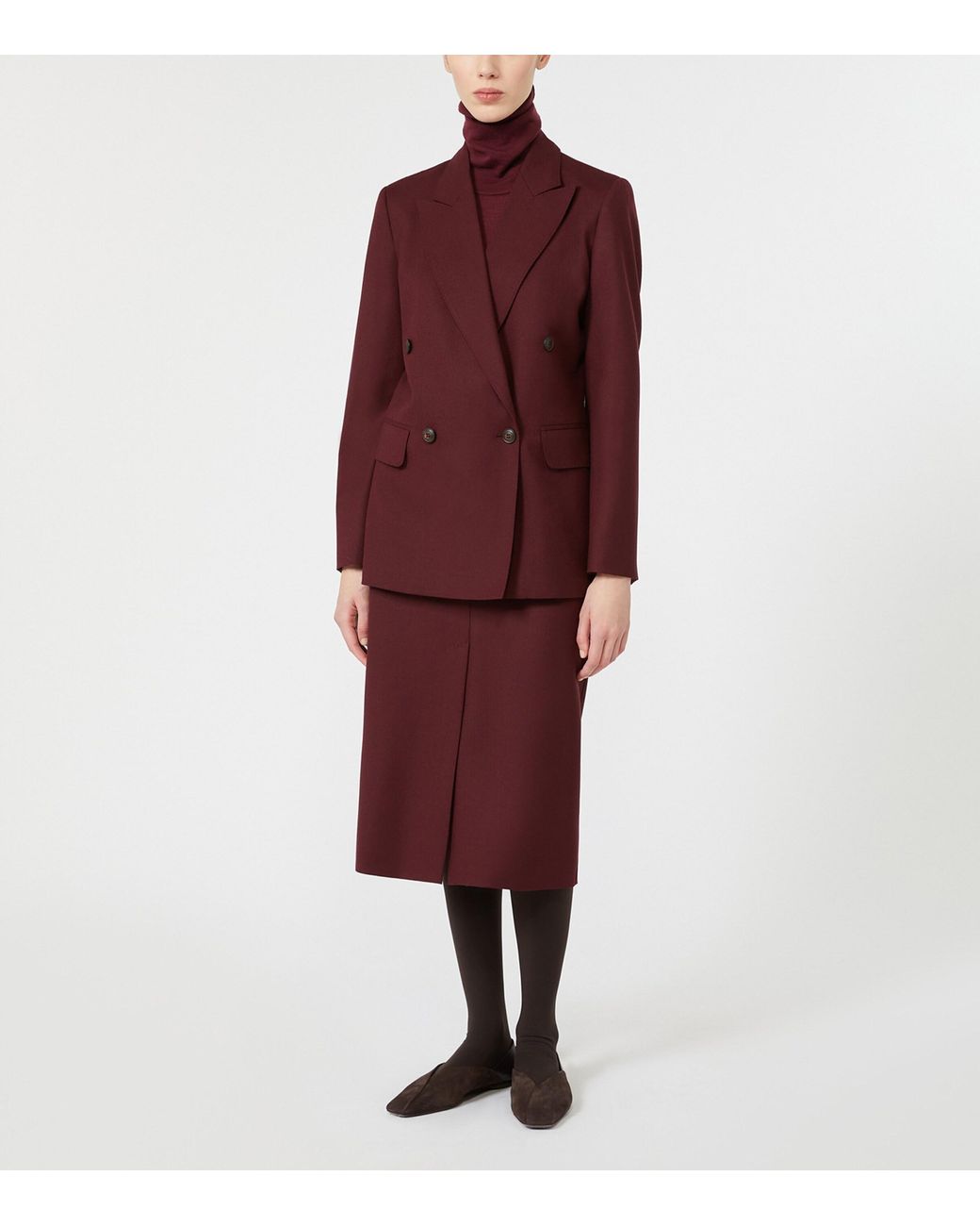 Max Mara Purple Stretch-Virgin Wool Midi Pencil Skirt