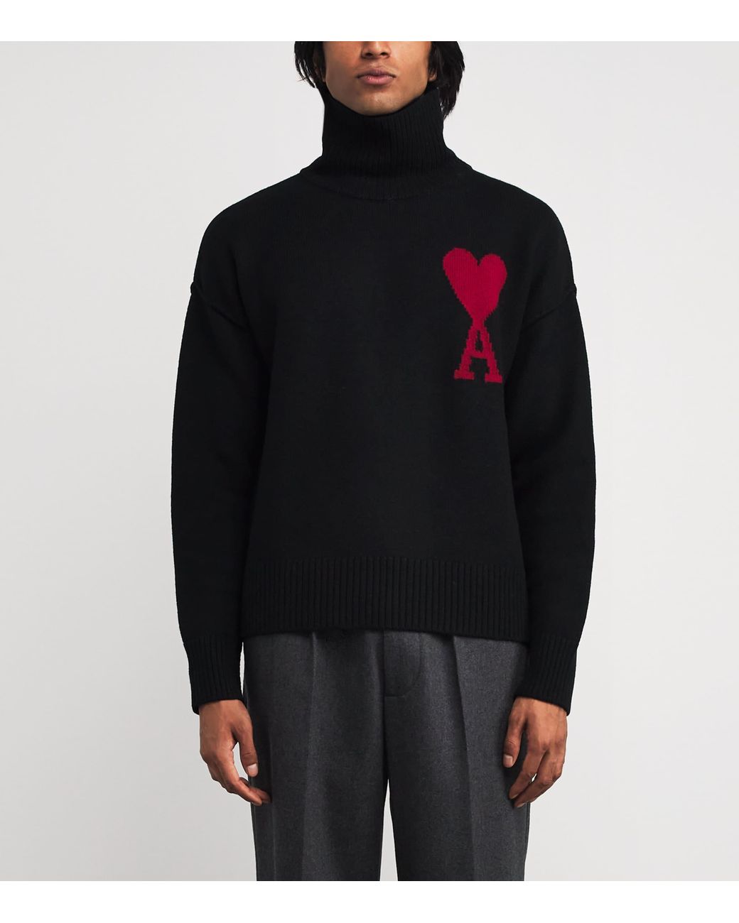 AMI Black Virgin Wool Ami De Coeur Rollneck Sweater for men
