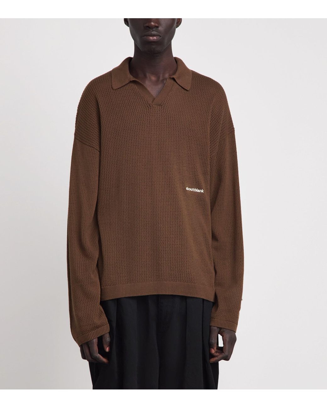 About Blank Brown Knitted Long-Sleeve Polo Shirt for men