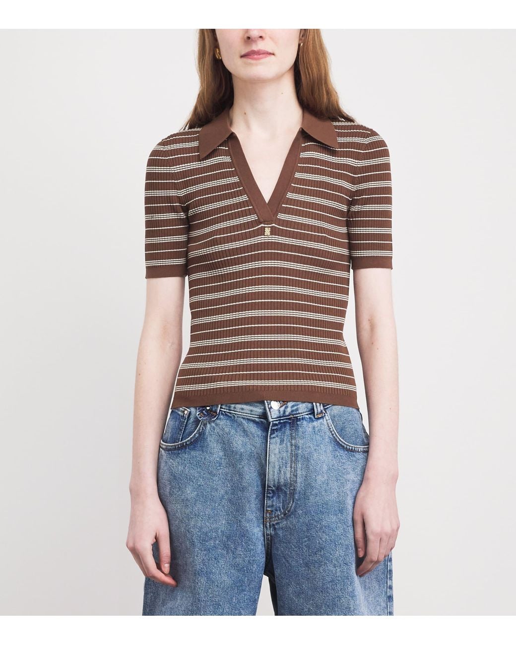 Sandro Brown Stripe Polo Shirt
