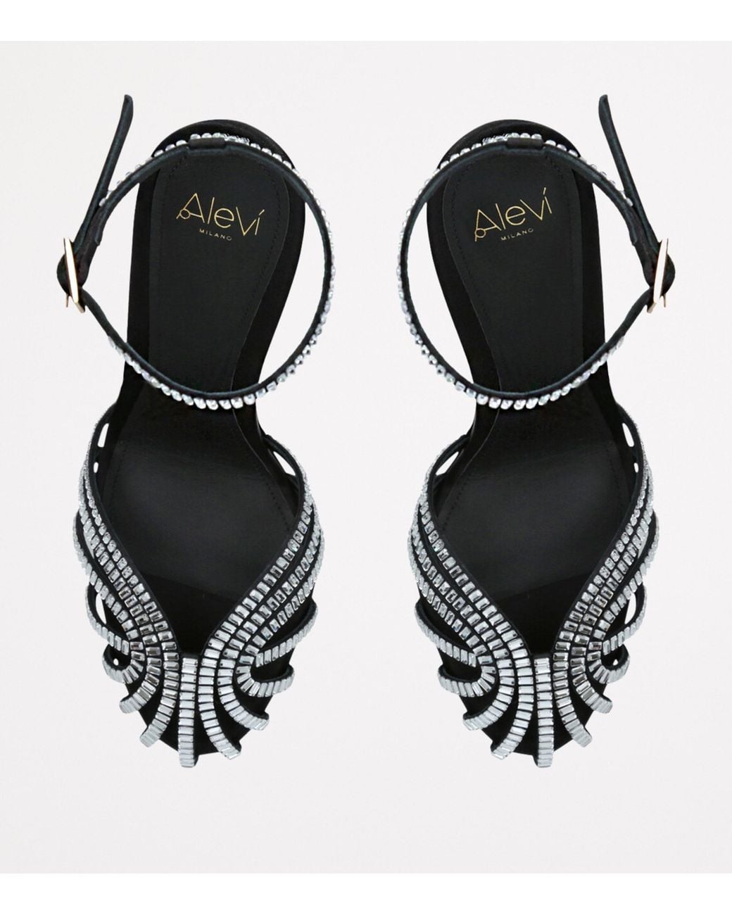 ALEVI Black Satin Embellished Penelope Heeled Sandals 110