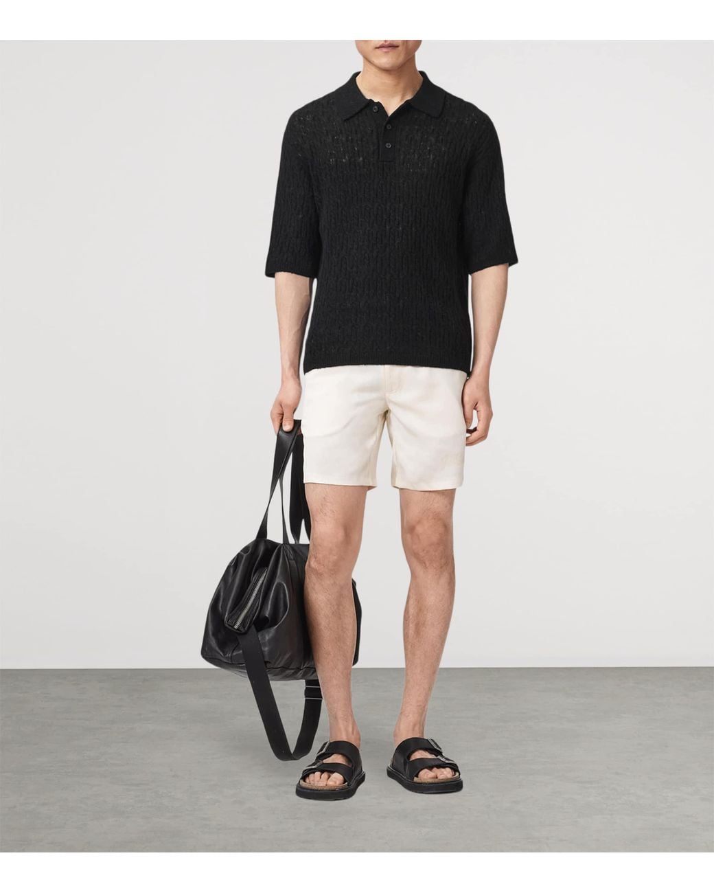 AllSaints Black Wool-Blend Cyclone Polo Shirt for men