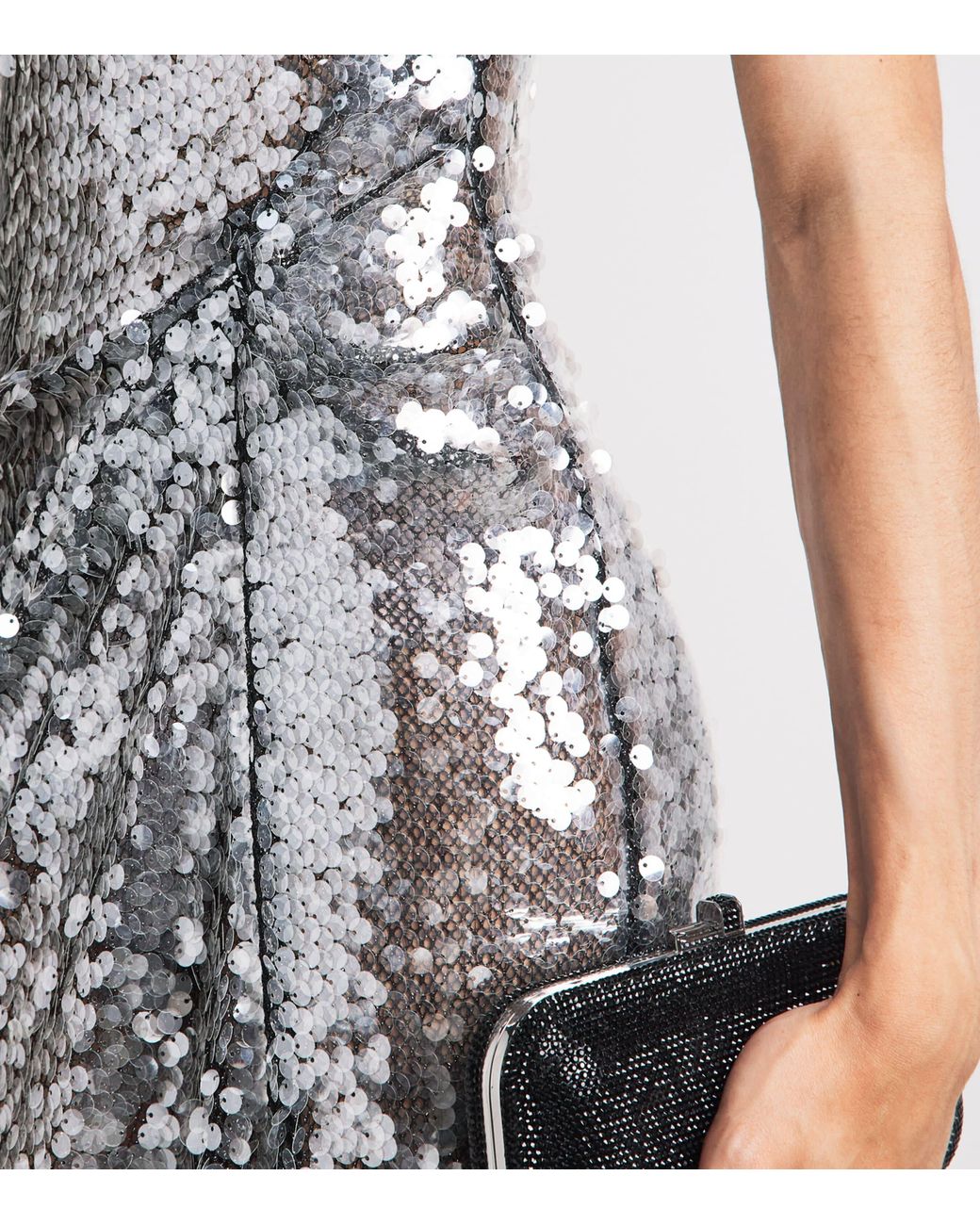LAPOINTE Gray Sequin Tuck-Detail Gown