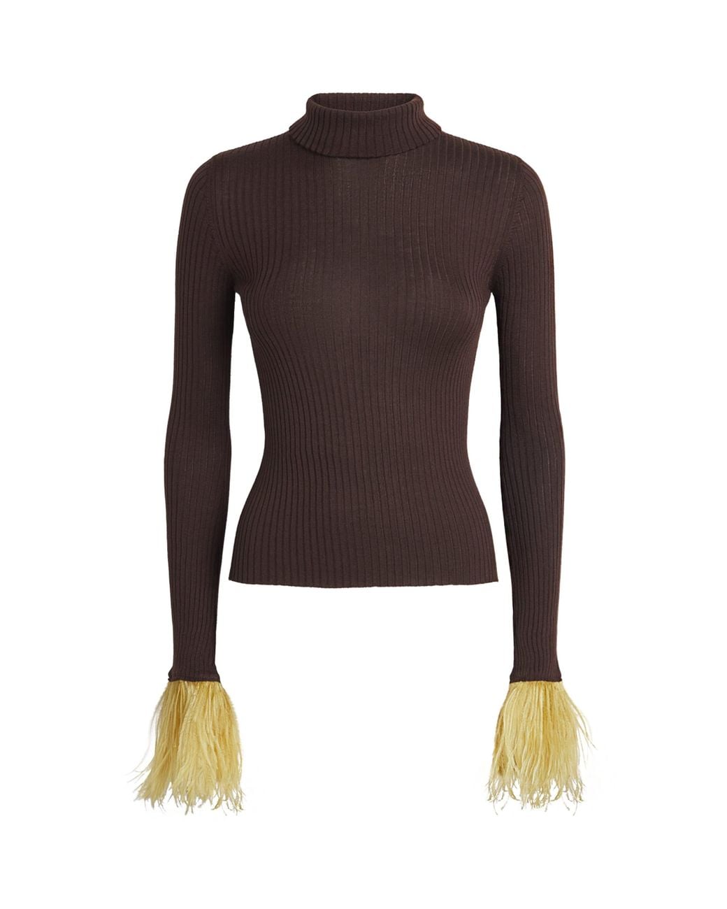 LaDoubleJ Brown Cashmere-Silk Feather-Trim Sweater