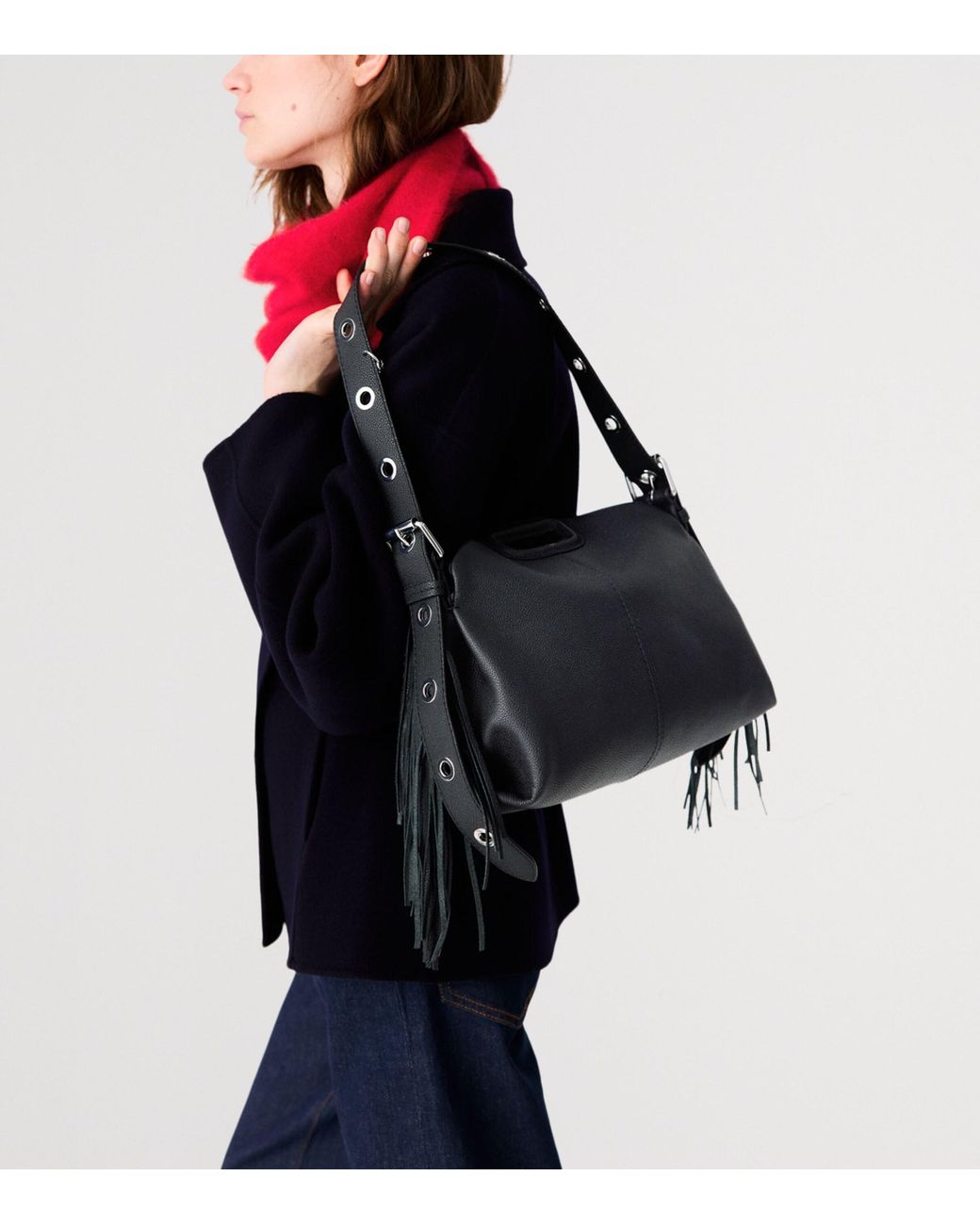 Maje Black Grained Leather Miss M Shoulder Bag