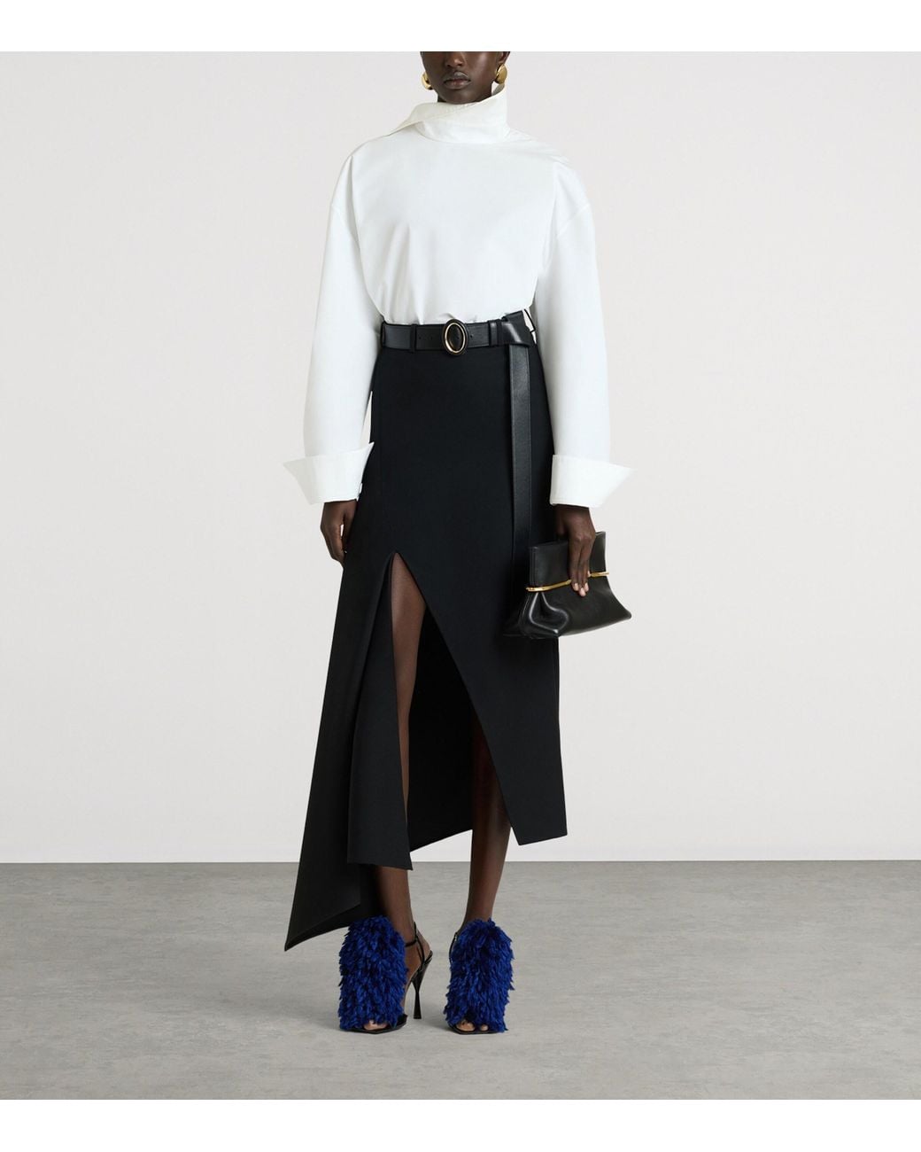 Givenchy Black Wool Slashed Midi Skirt